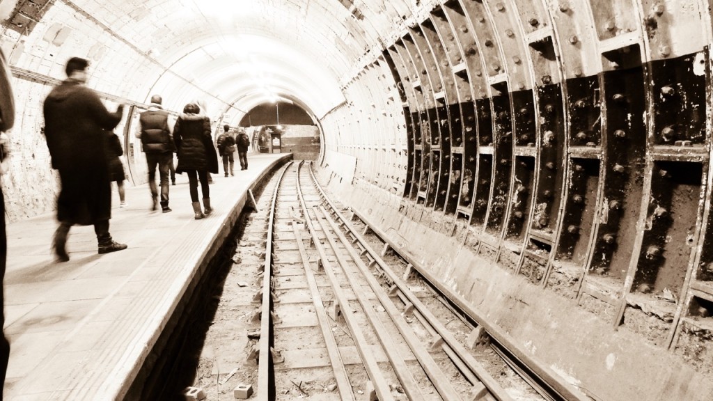 Visitors walking along the disused Aldwych platform
